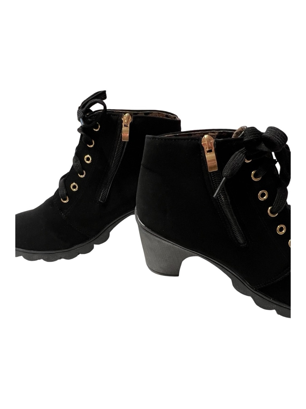 NWOT Black Faux Suede Lace Up Platform Ankle Boots Chunky Heel | Size 9 - Picture 5 of 9